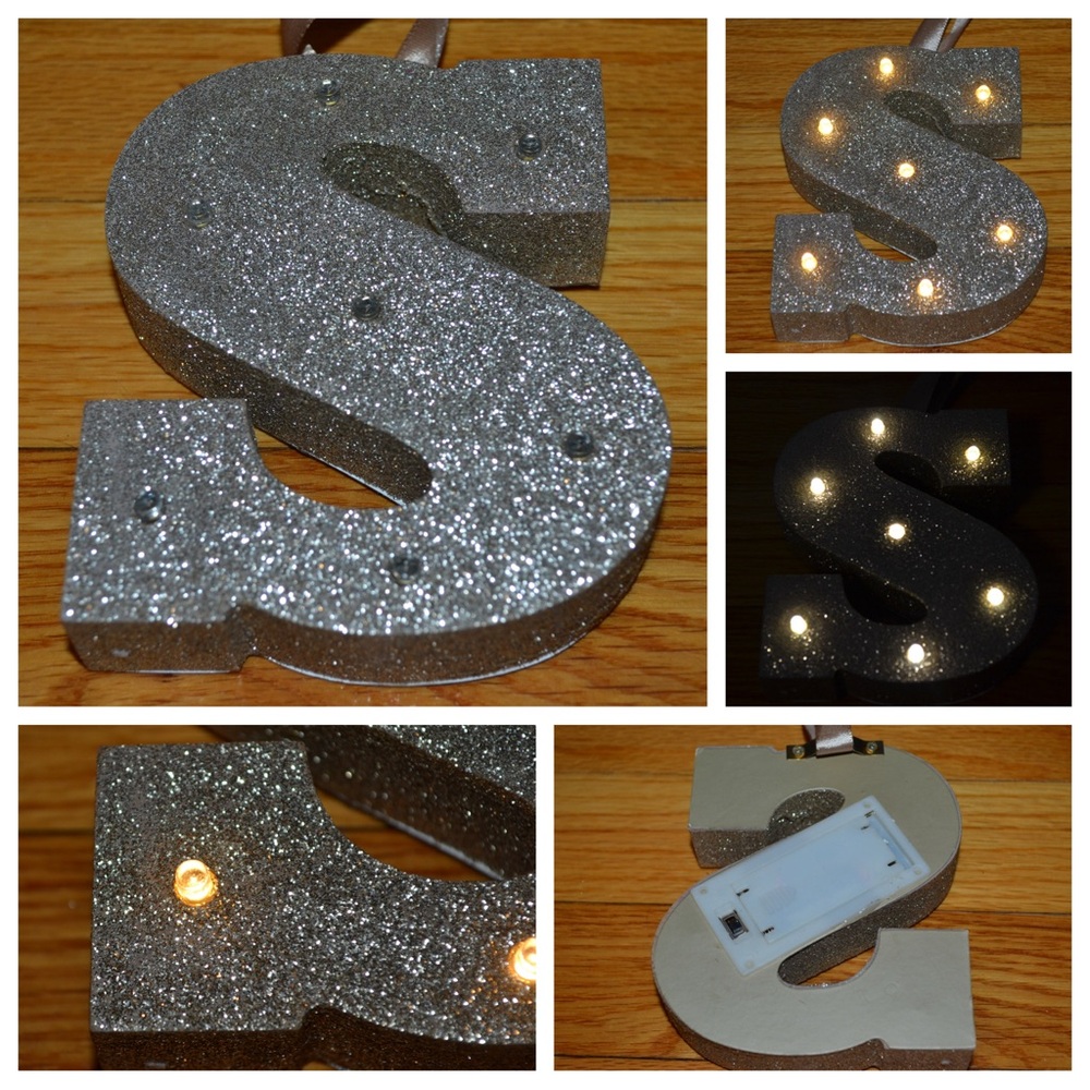 Gold glitter block letter ‘S’ light